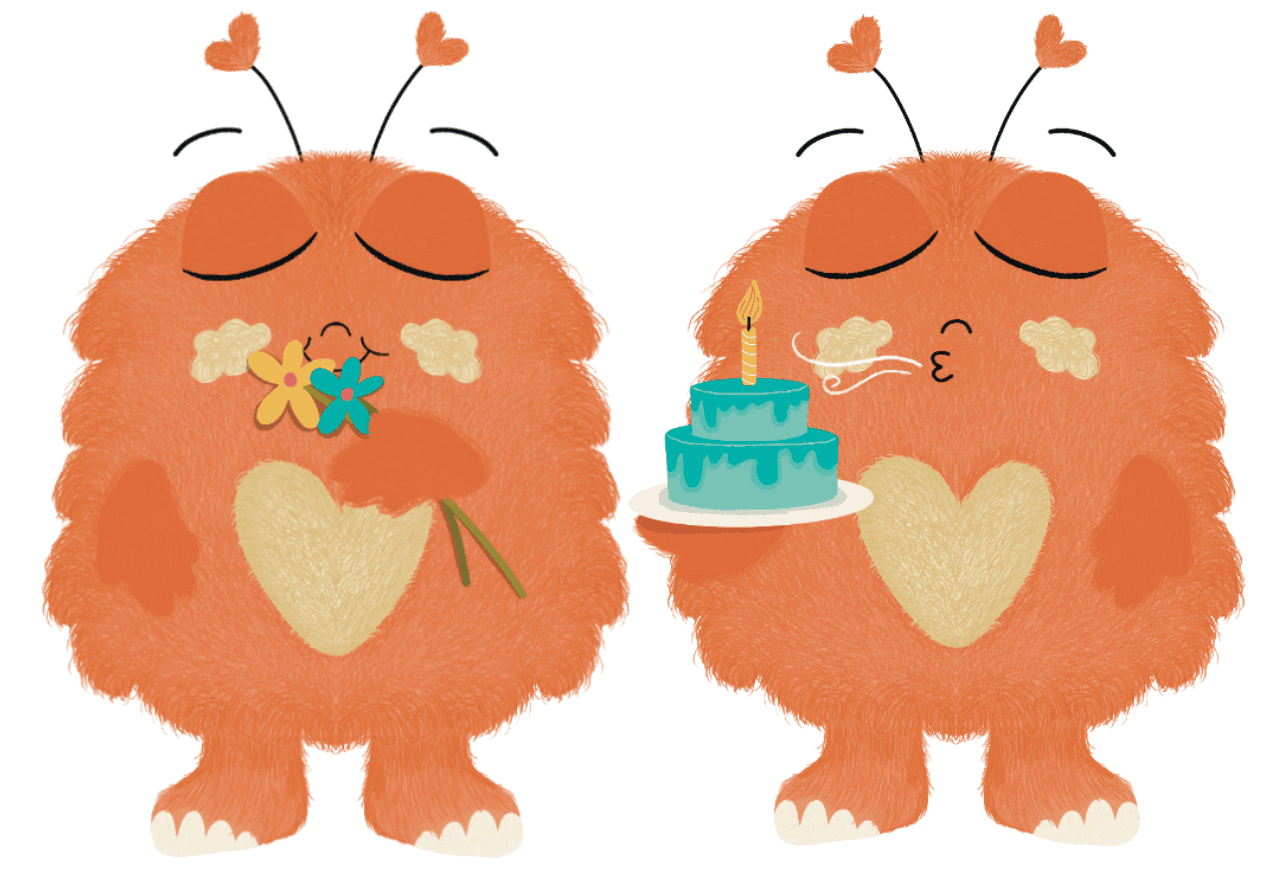 Oli oliendo una flor y soplando una vela